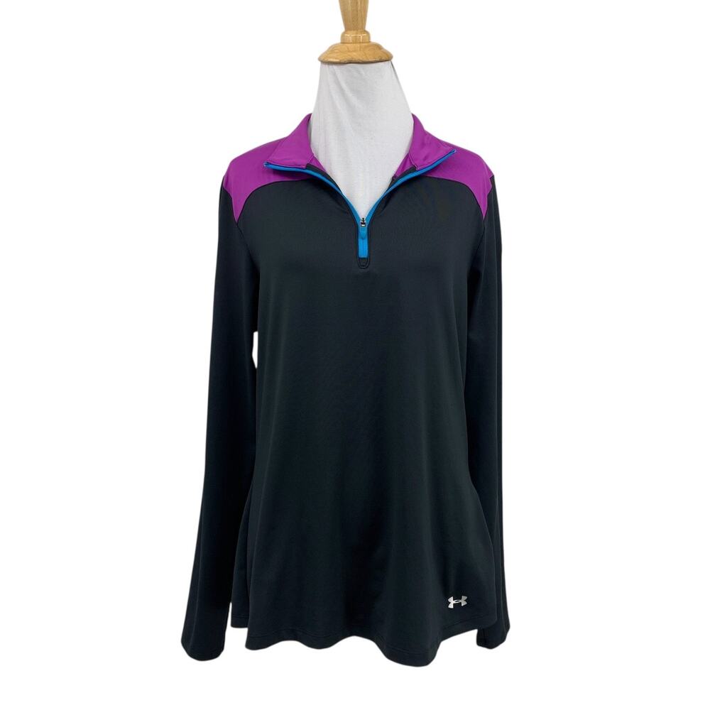 Under Armour Top Womens M Medium Black Long Sleeve Quarter Zip Performance *LOGO